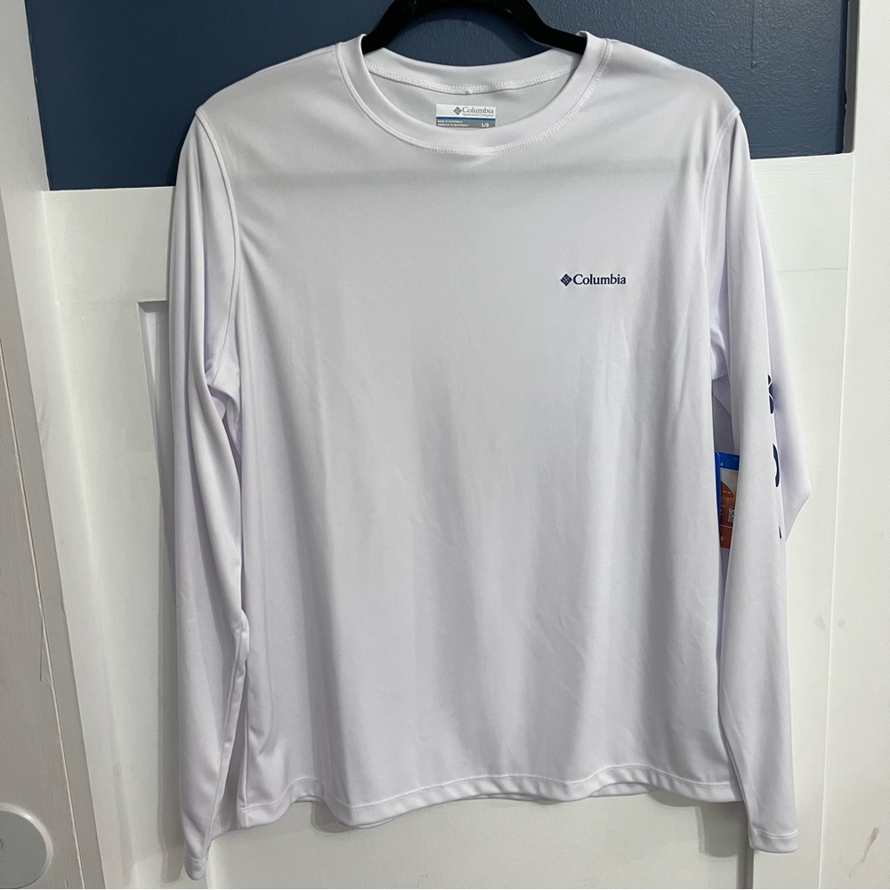 Columbia White Long Sleeve Performance Shirt Eve Logo Rapid Creek